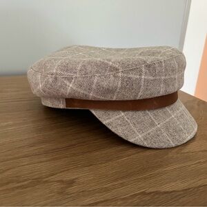 GIGI PIP James Plaid Tan and Brown Cap with leather accent